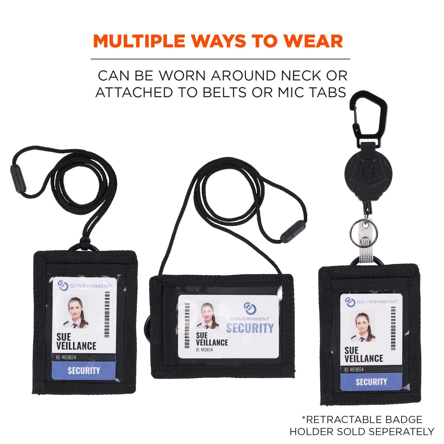 Squids 3389 Wallet ID/Badge Holder,Horizontal/Vertical, Black 3.75 x 5 for 2.75 x 3.5 Insert, 18" Cord,Ships in 1-3 Bus Days