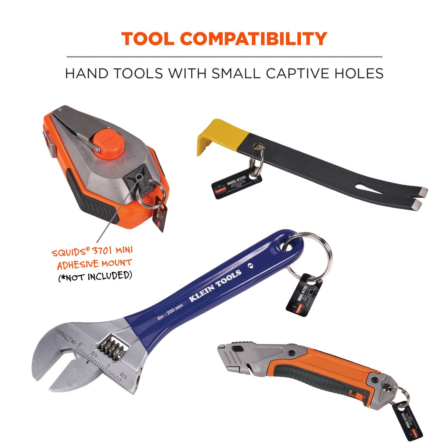 Squids 3785 Split Ring Tool Attachment, 2 lb Max Working Capacity, 1.5" dia, Silver, 10/Pack, Ships in 1-3 Business Days