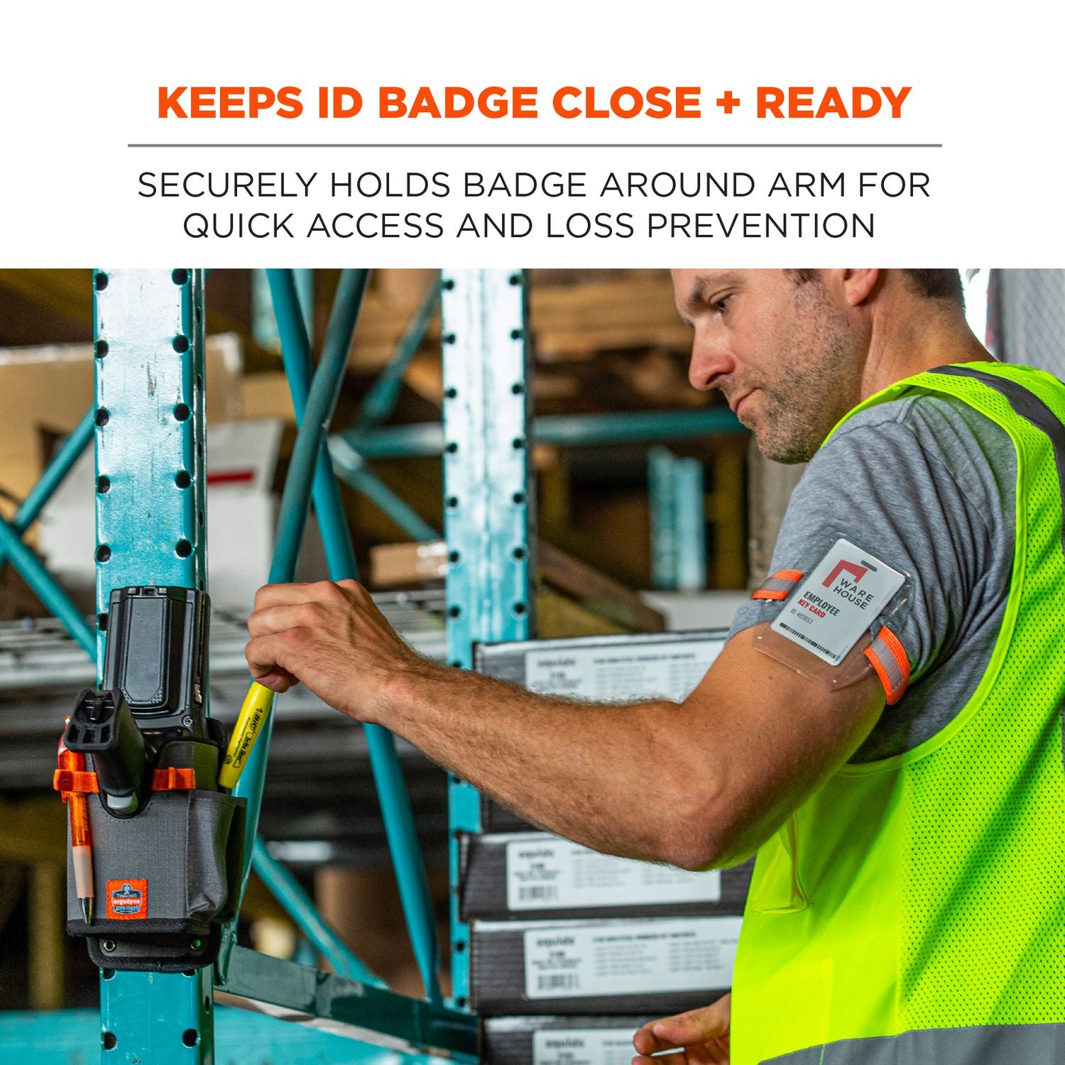 Squids 3386 Arm Band ID/Badge Holder, Vertical, Hi-Vis Orange 3.75 x 4.25 for 2.5 x 4 Insert, 10/Pack, Ships in 1-3 Bus Days