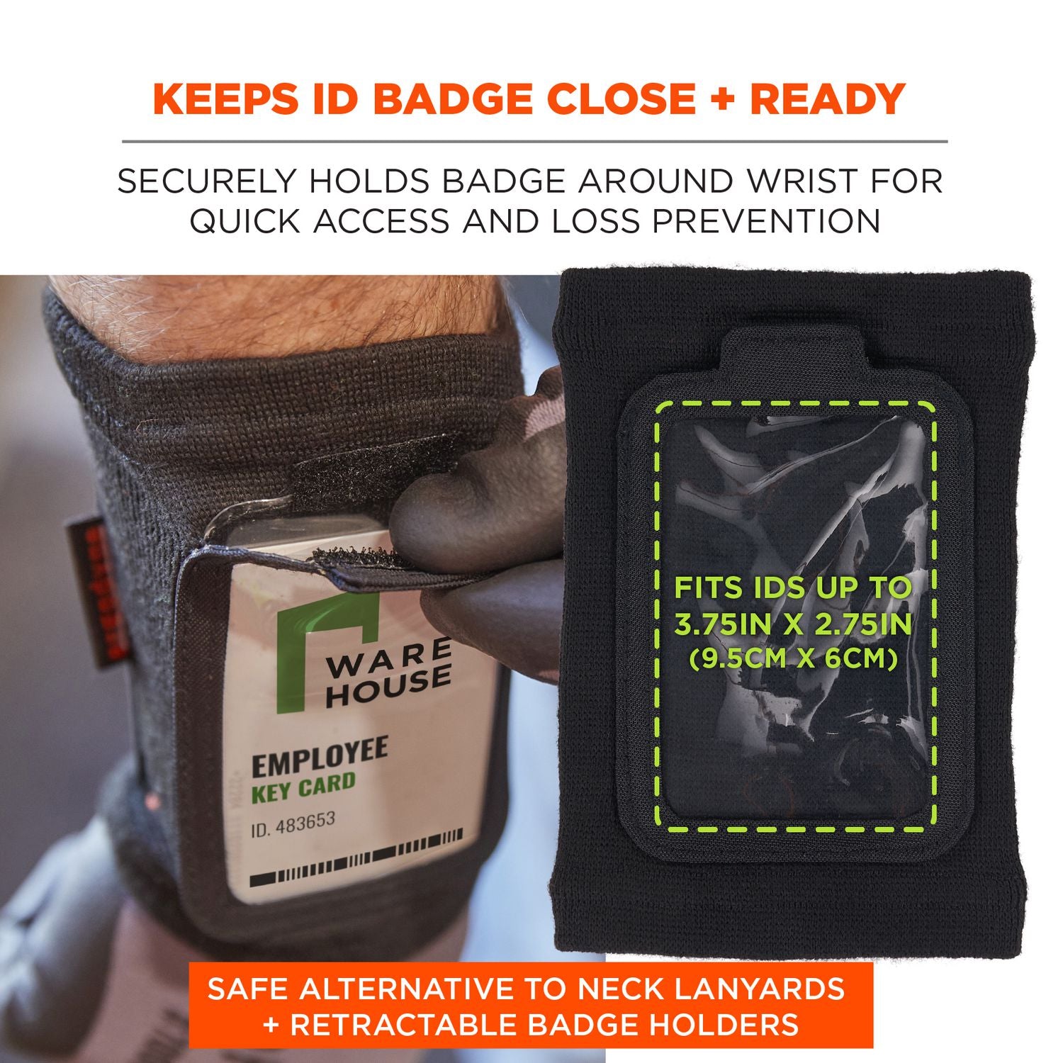 Squids 3388 Wrist ID/Badge Holder, Vertical, Black 3.5 x 5.5 Holder, 2.75 x 3.75 Insert, Ships in 1-3 Business Days