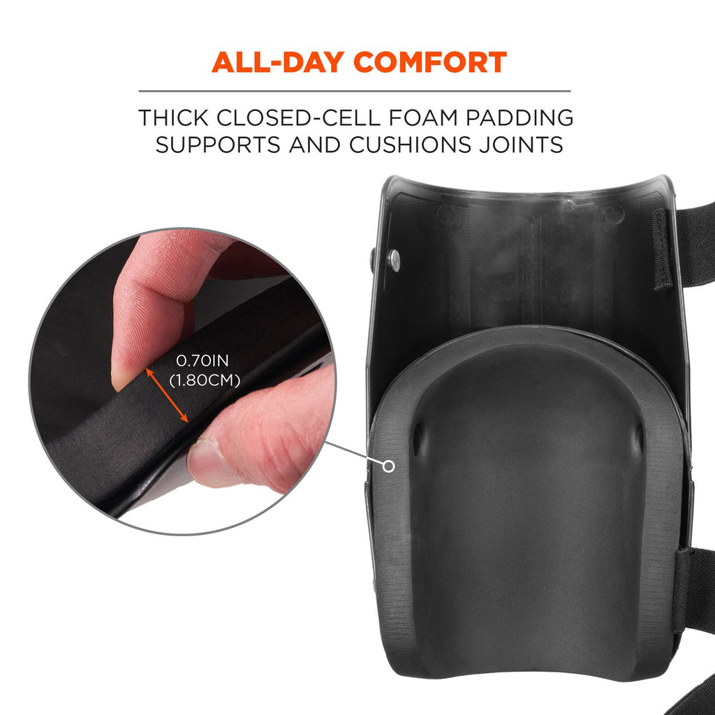 Proflex 360 Hard Shell Hinged Knee Pads w/Non-Marring Cap, Buckle, One Size Fits Most, Black, Pair, Ships in 1-3 Bus Days