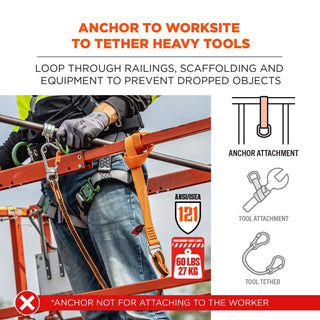 Squids 3177 Anchor Choke Strap for Tool Tethering, 60 lb Max Safe Working Capacity, 28" Long, Orange, Ships in 1-3 Bus Days