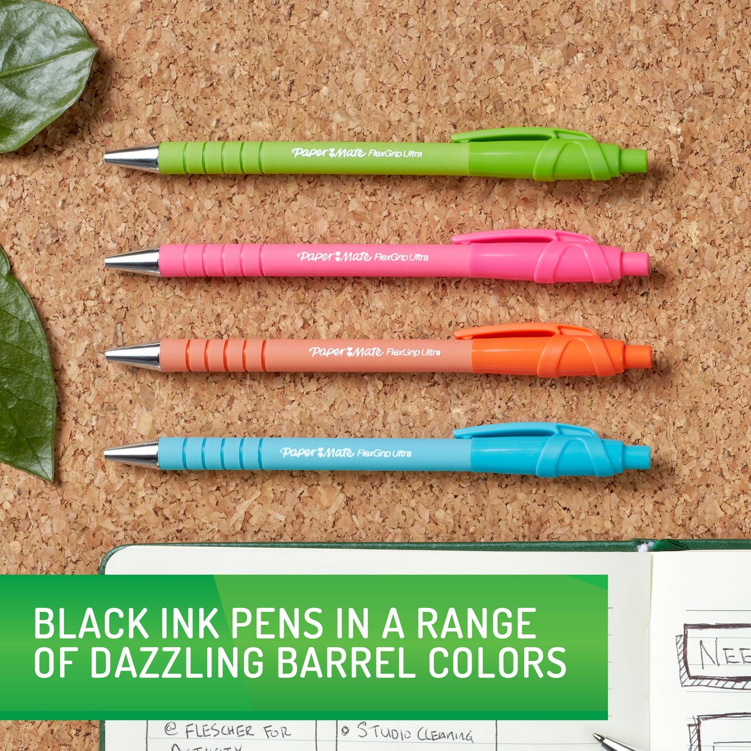 Paper Mate Flexgrip Ultra Recycled Pens - Medium Pen Point - 1 mm Pen Point Size - Retractable - Black - Green Rubberized, Pink, Orange, Blue Barrel - 12/Dozen