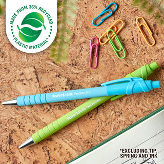 Paper Mate Flexgrip Ultra Recycled Pens - Medium Pen Point - 1 mm Pen Point Size - Retractable - Black - Green Rubberized, Pink, Orange, Blue Barrel - 12/Dozen