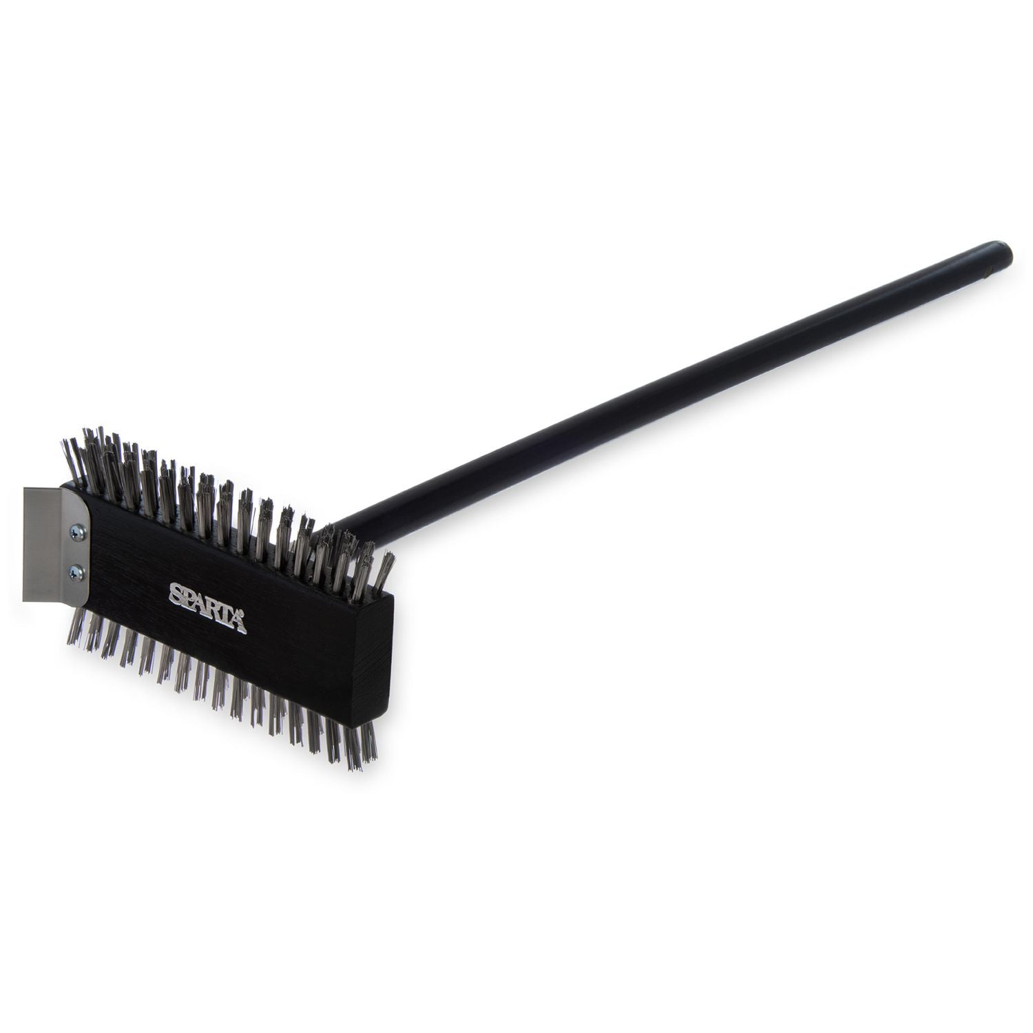 Sparta Broiler Master Grill Brush and Scraper with Handle, Metal Bristles, 48" Natural Wood Handle