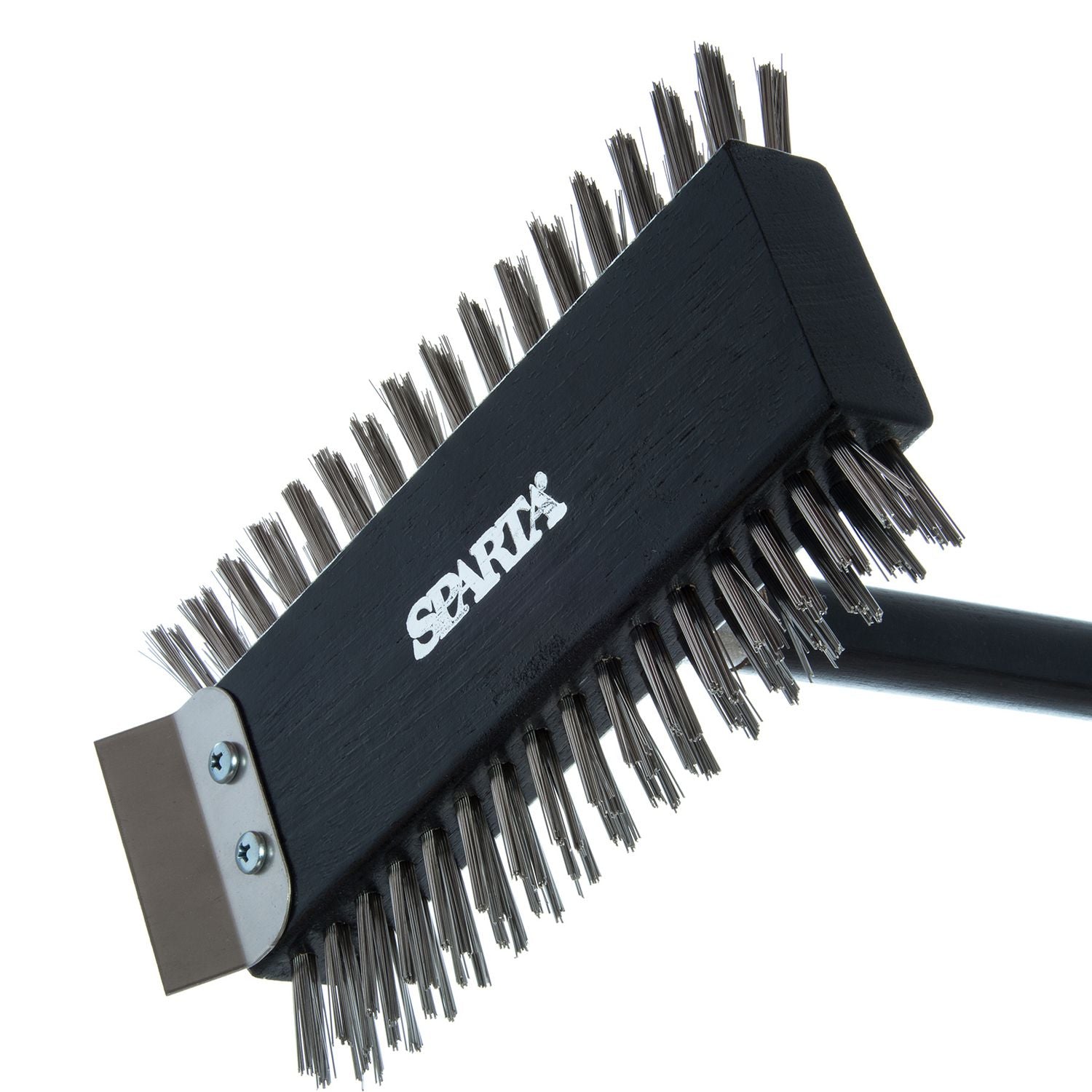 Sparta Broiler Master Grill Brush and Scraper with Handle, Metal Bristles, 48" Natural Wood Handle