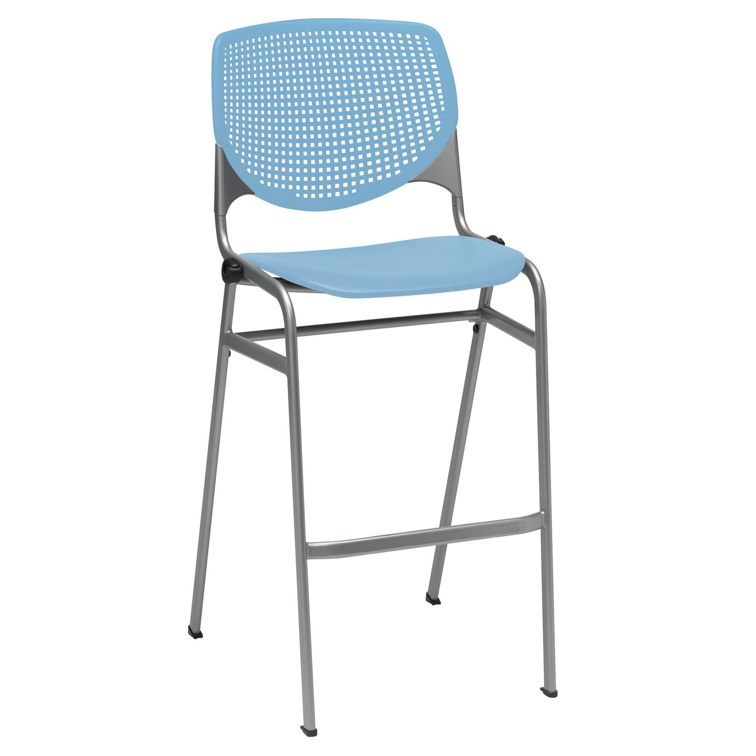 Pedestal Bistro Table with Four Sky Blue Kool Series Barstools, Round, 36" Dia x 41h, Designer White, Ships in 4-6 Bus Days