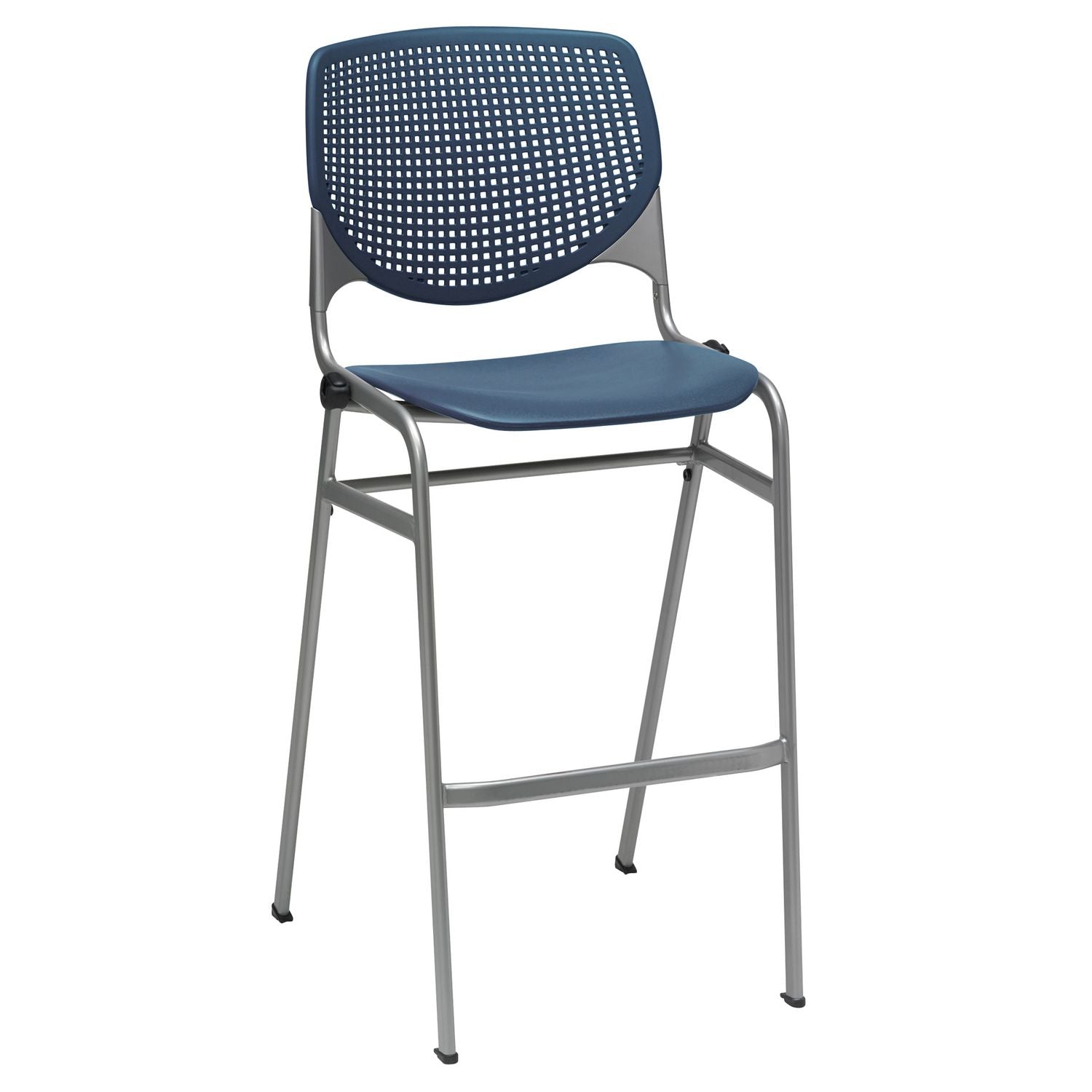Pedestal Bistro Table with Four Navy Kool Series Barstools, Round, 36" Dia x 41h, Designer White, Ships in 4-6 Business Days