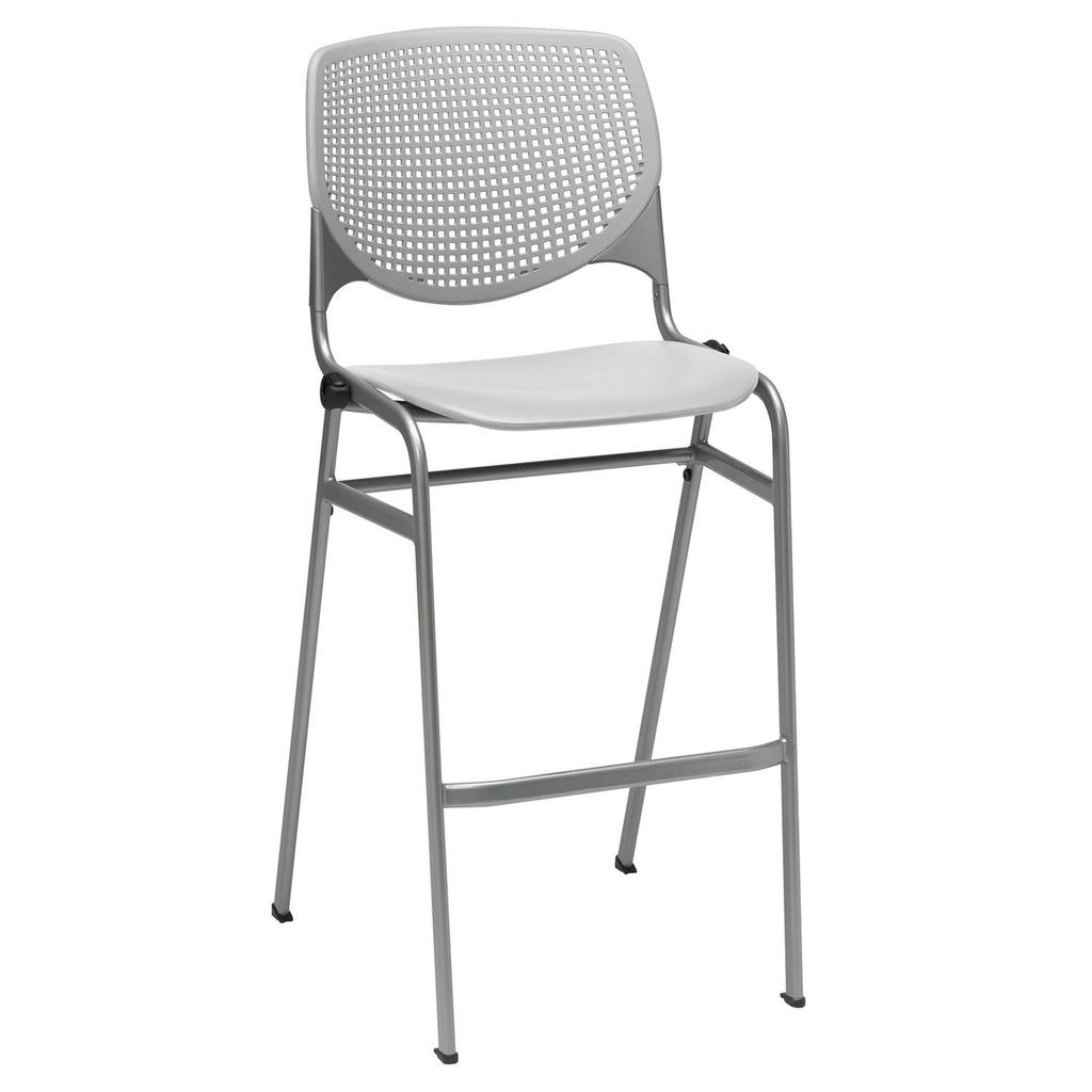 Pedestal Bistro Table with Four Light Gray Kool Series Barstools, Round, 36" Dia x 41h, Designer White, Ships in 4-6 Bus Days