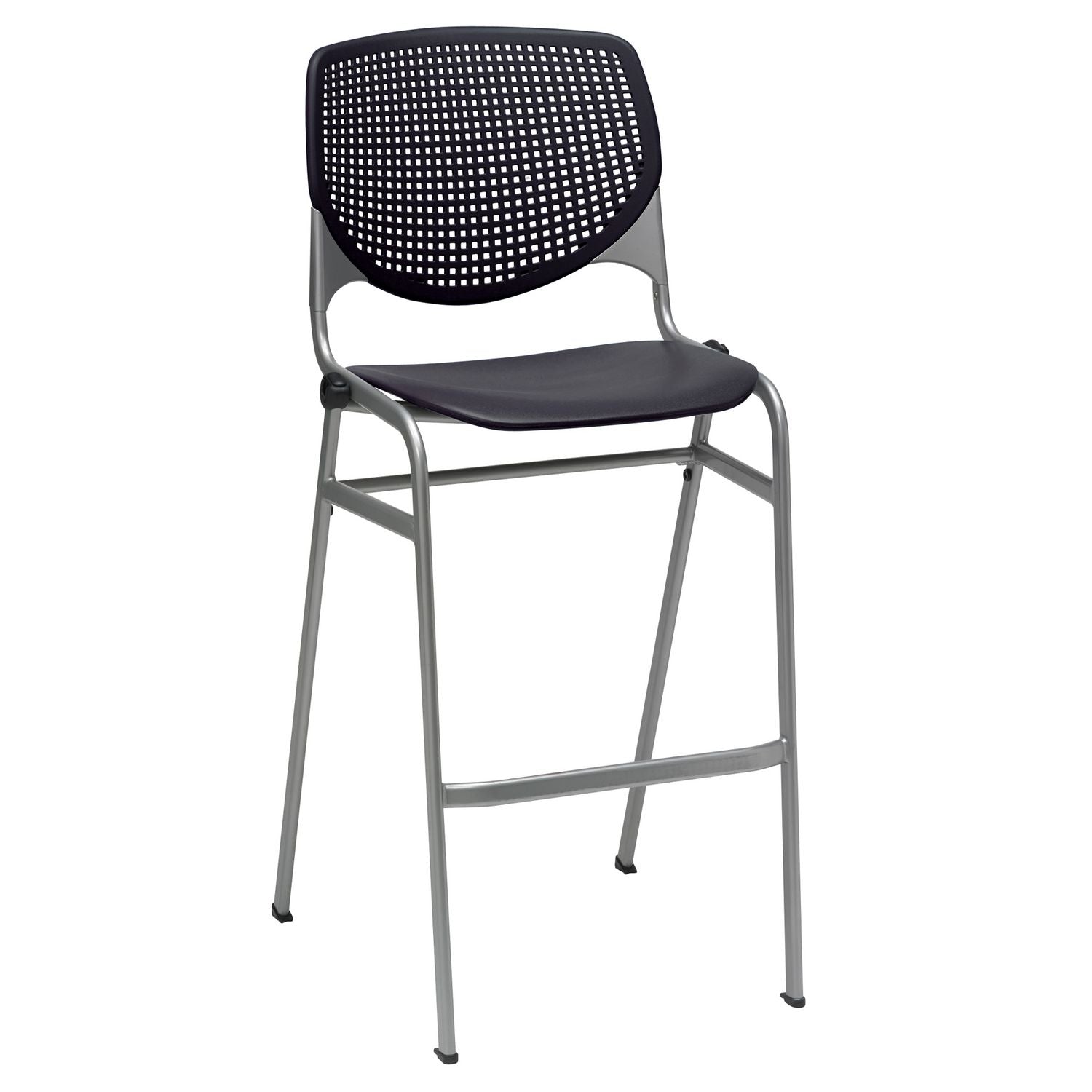Pedestal Bistro Table with Four Black Kool Series Barstools, Round, 36" Dia x 41h, Designer White, Ships in 4-6 Business Days