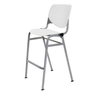 Pedestal Bistro Table with Four White Kool Series Barstools, Round, 36" Dia x 41h, Studio Teak, Ships in 4-6 Business Days