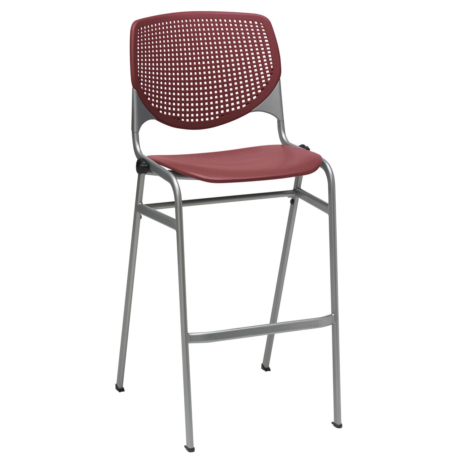 Pedestal Bistro Table with Four Burgundy Kool Series Barstools, Round, 36" Dia x 41h, Designer White, Ships in 4-6 Bus Days