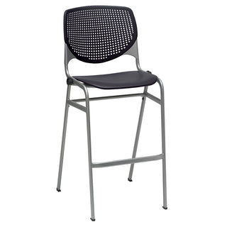 Pedestal Bistro Table with Four Black Kool Series Barstools, Round, 36" Dia x 41h, Studio Teak, Ships in 4-6 Business Days