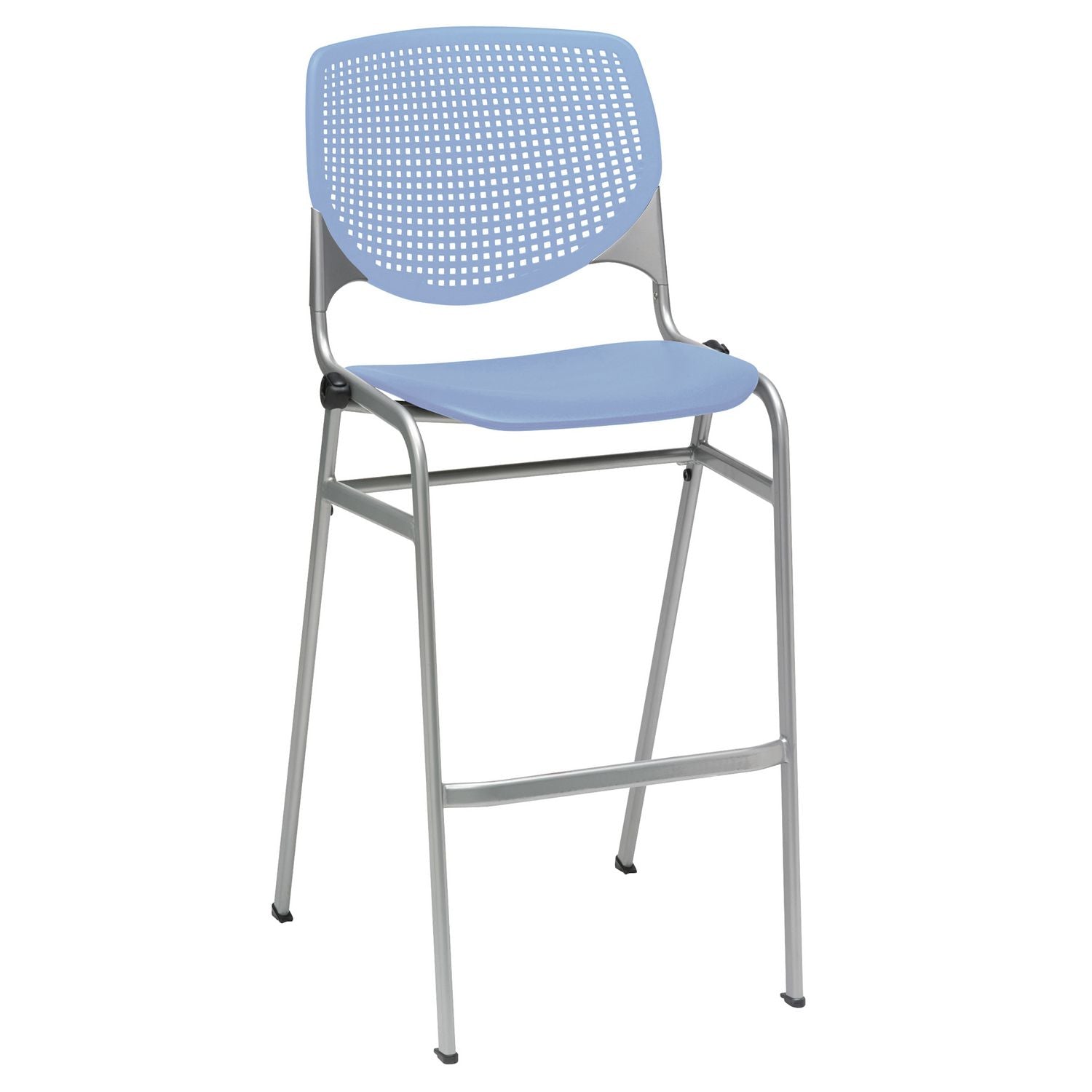 Pedestal Bistro Table with Four Periwinkle Kool Series Barstools, Round, 36" Dia x 41h, Designer White, Ships in 4-6 Bus Days
