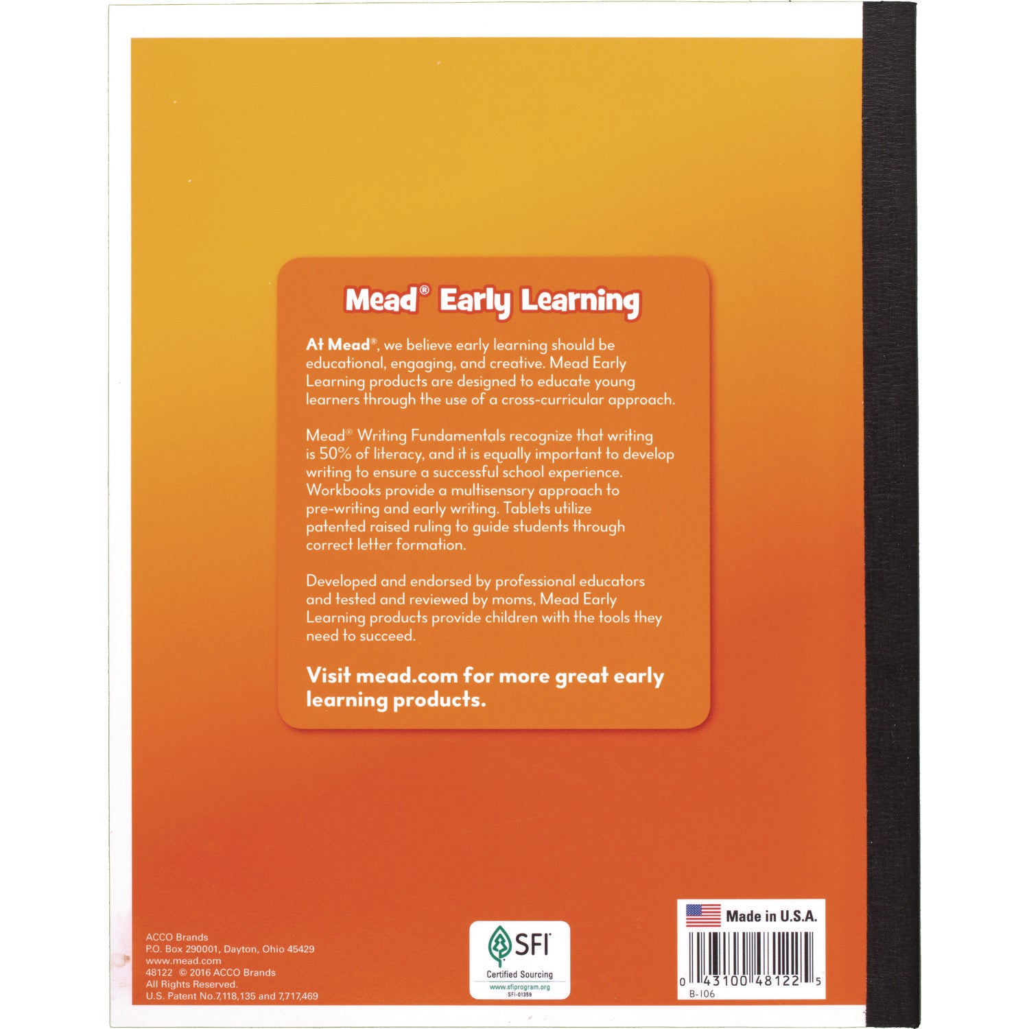 Learn to Letter Writing Tablet with Raised Ruling, Primary Rule, Orange Cover, (40) 10 x 8 Sheets - 