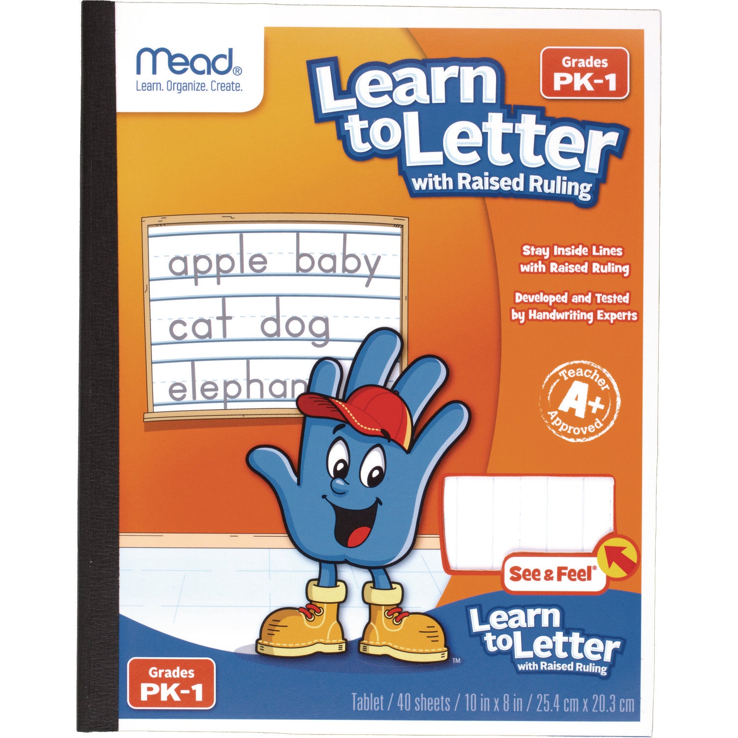Learn to Letter Writing Tablet with Raised Ruling, Primary Rule, Orange Cover, (40) 10 x 8 Sheets - 
