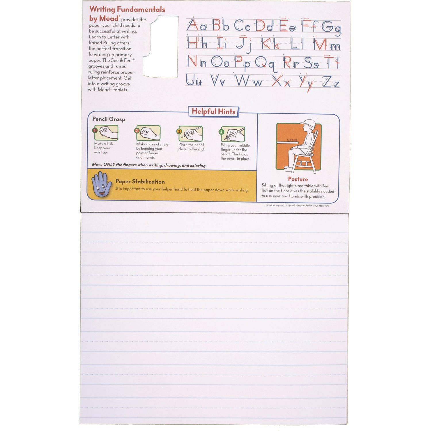 Learn to Letter Writing Tablet with Raised Ruling, Primary Rule, Orange Cover, (40) 10 x 8 Sheets - 