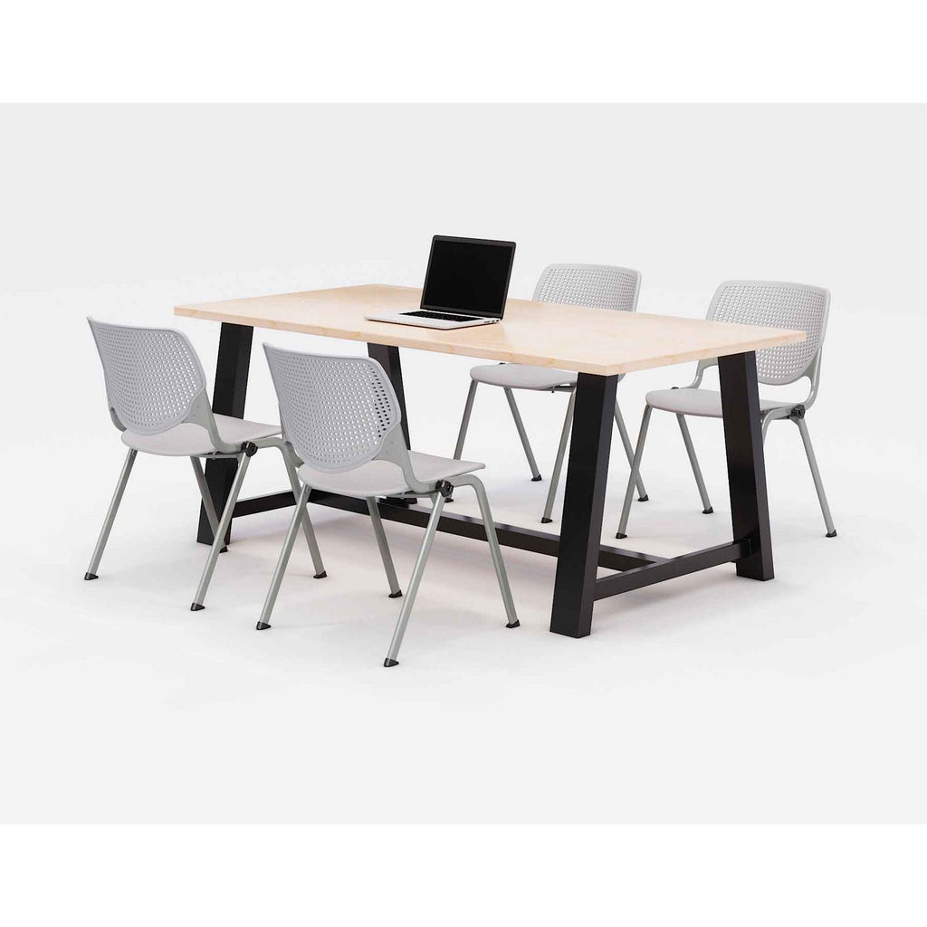 Midtown Dining Table with Four Light Gray Kool Series Chairs, 36 x 72 x 30, Kensington Maple, Ships in 4-6 Business Days