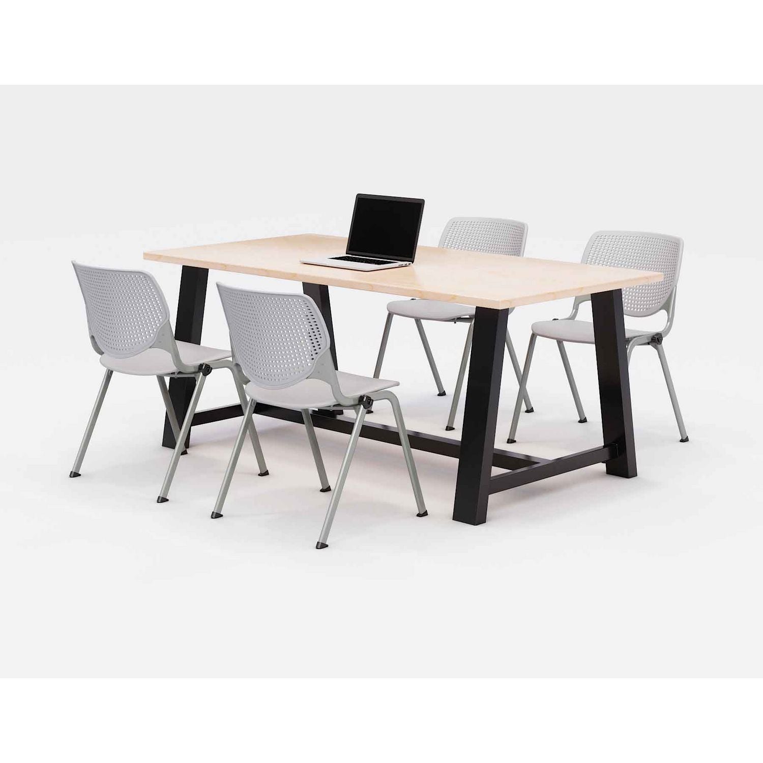 Midtown Dining Table with Four Light Gray Kool Series Chairs, 36 x 72 x 30, Kensington Maple, Ships in 4-6 Business Days