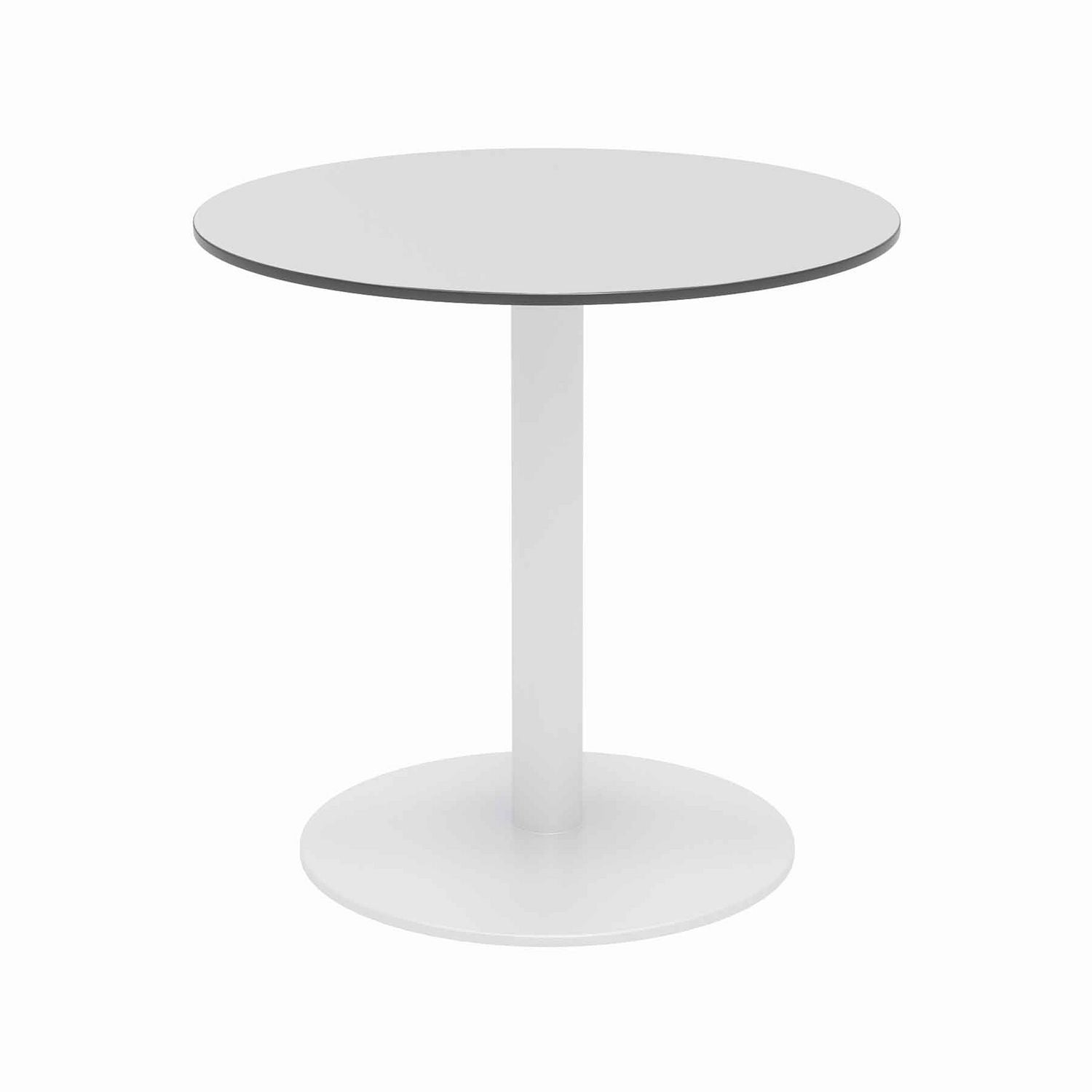 Eveleen Outdoor Patio Table with 2 Gray Powder-Coated Polymer Chairs, 30" Dia x 29h, Designer White, Ships in 4-6 Bus Days