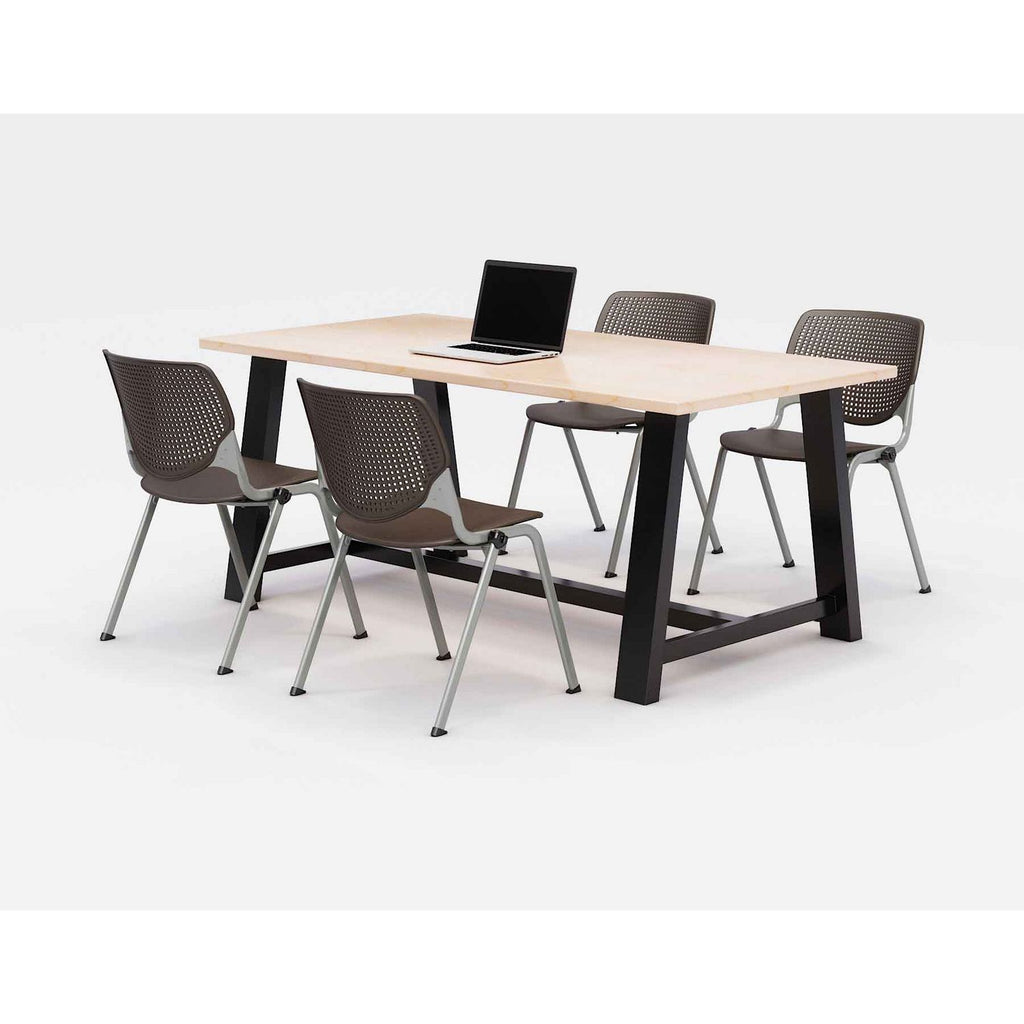 Midtown Dining Table with Four Brownstone Kool Series Chairs, 36 x 72 x 30, Kensington Maple, Ships in 4-6 Business Days