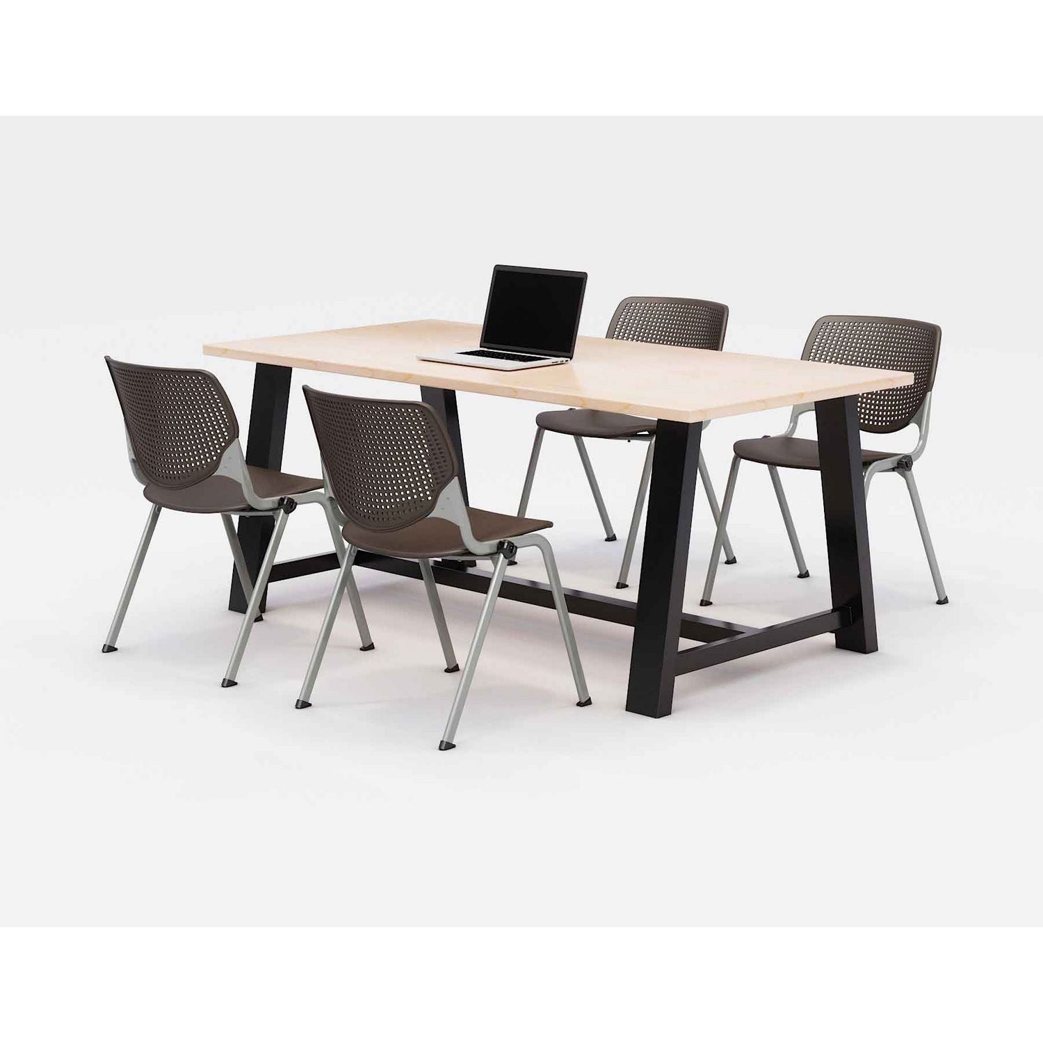 Midtown Dining Table with Four Brownstone Kool Series Chairs, 36 x 72 x 30, Kensington Maple, Ships in 4-6 Business Days
