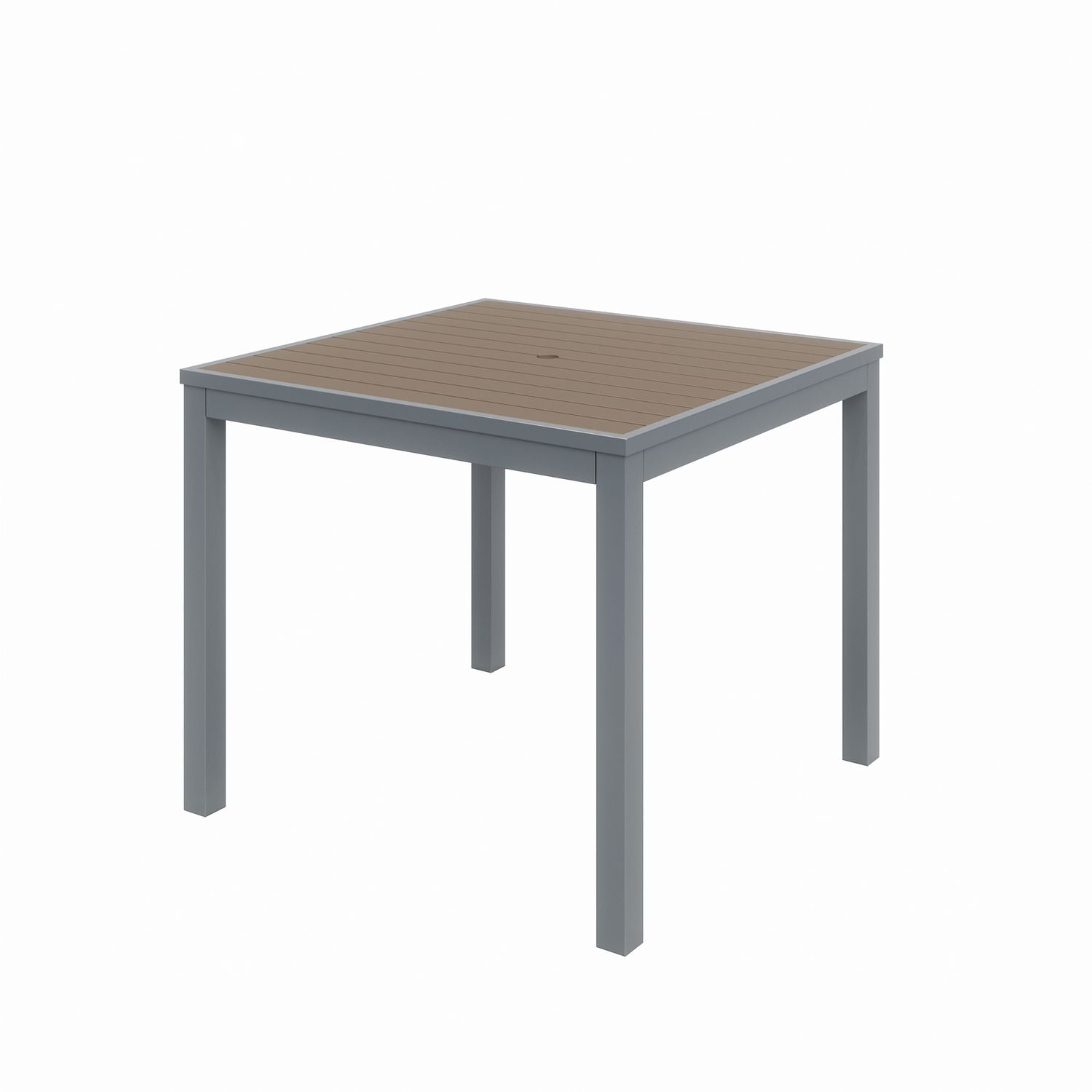 Eveleen Outdoor Patio Table with Four Mocha Powder-Coated Polymer Chairs, Square, 32", Mocha, Ships in 4-6 Business Days