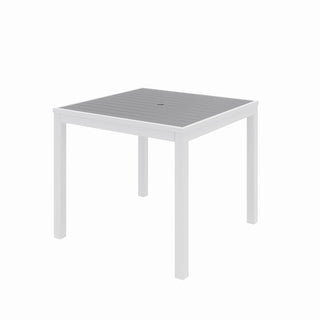 Eveleen Outdoor Patio Table with Four Gray Powder-Coated Polymer Chairs, 32" Square, Gray, Ships in 4-6 Business Days