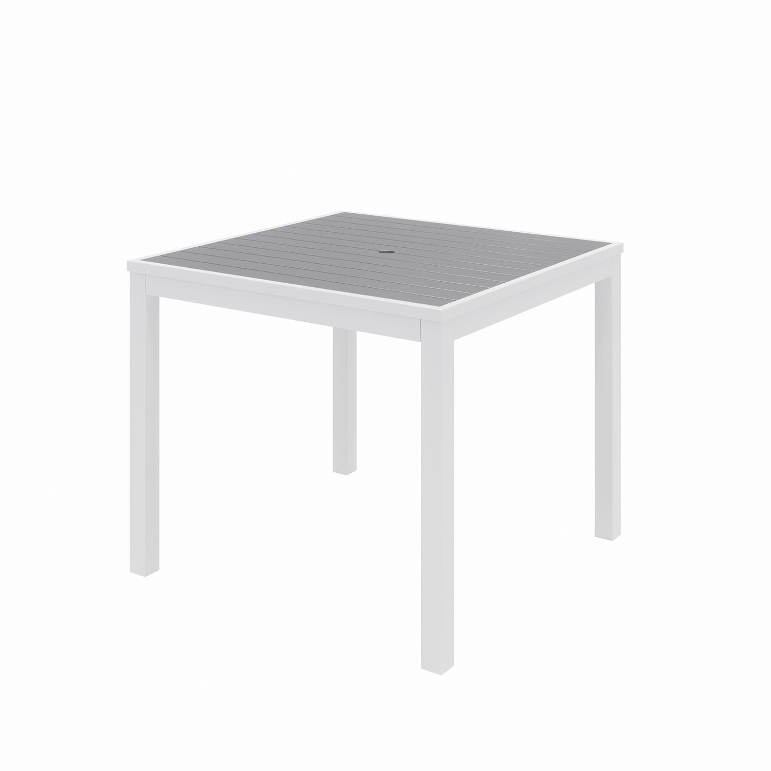 Eveleen Outdoor Patio Table with Four Gray Powder-Coated Polymer Chairs, 32" Square, Gray, Ships in 4-6 Business Days