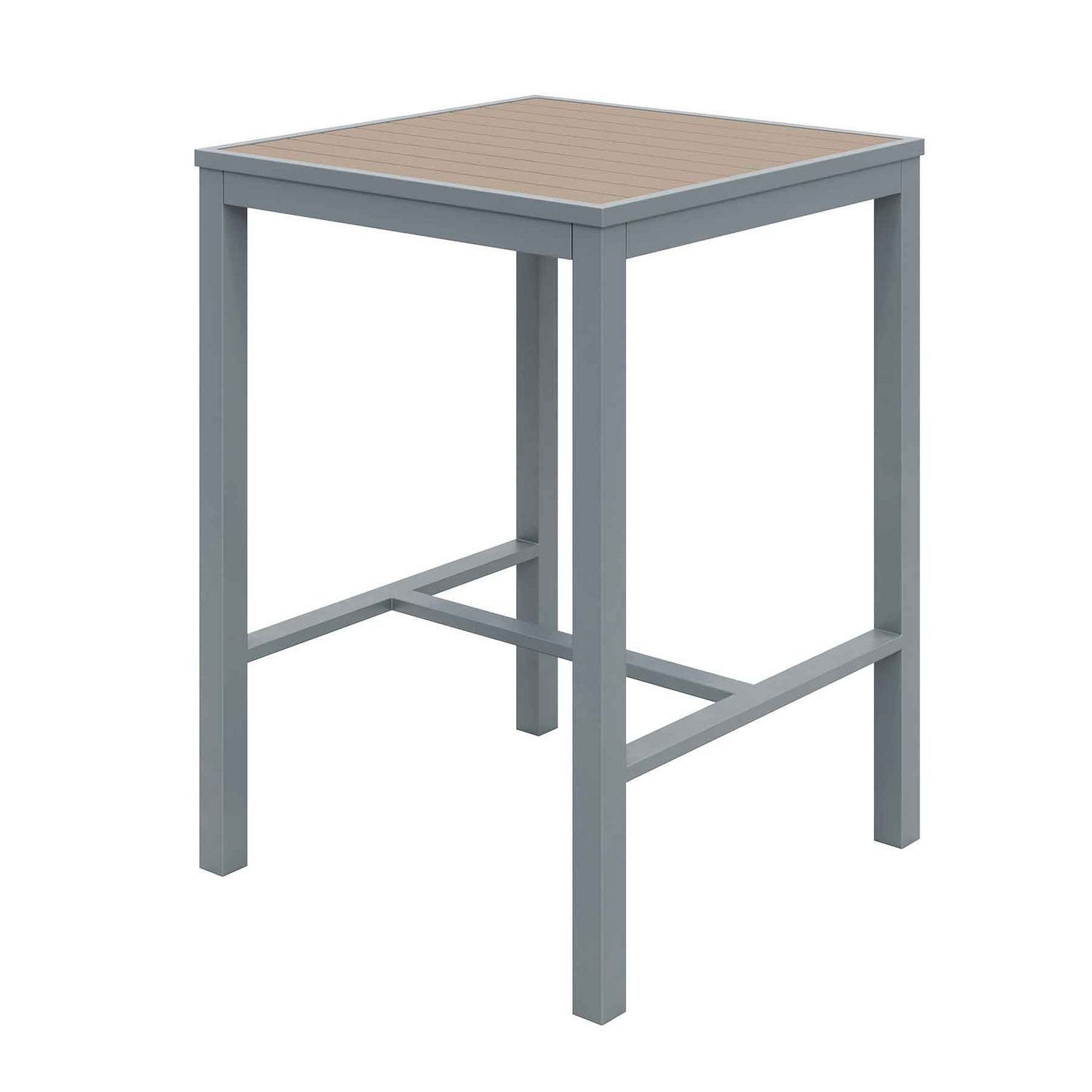 Eveleen Outdoor Bistro Patio Table with Two Mocha Powder-Coated Polymer Barstools, 30" Square, Mocha, Ships in 4-6 Bus Days