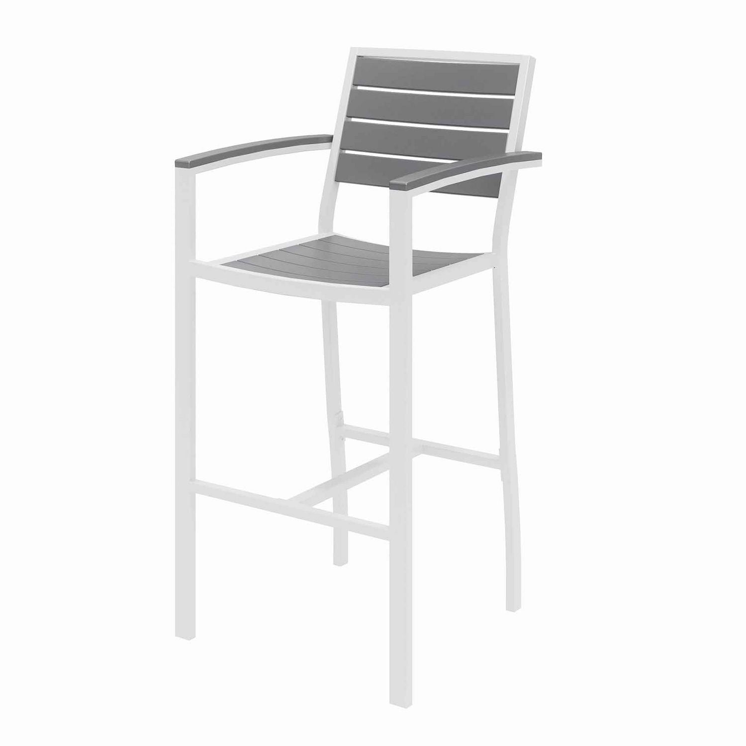 Eveleen Outdoor Bistro Patio Table w/ Four Gray Powder-Coated Polymer Barstools, Round, 41"h, White, Ships in 4-6 Bus Days