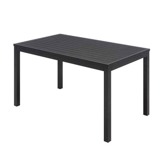 Eveleen Outdoor Patio Table w/ Two Black Powder-Coated Polymer Chairs and Two Benches, 32 x 55, Gray, Ships in 4-6 Bus Days