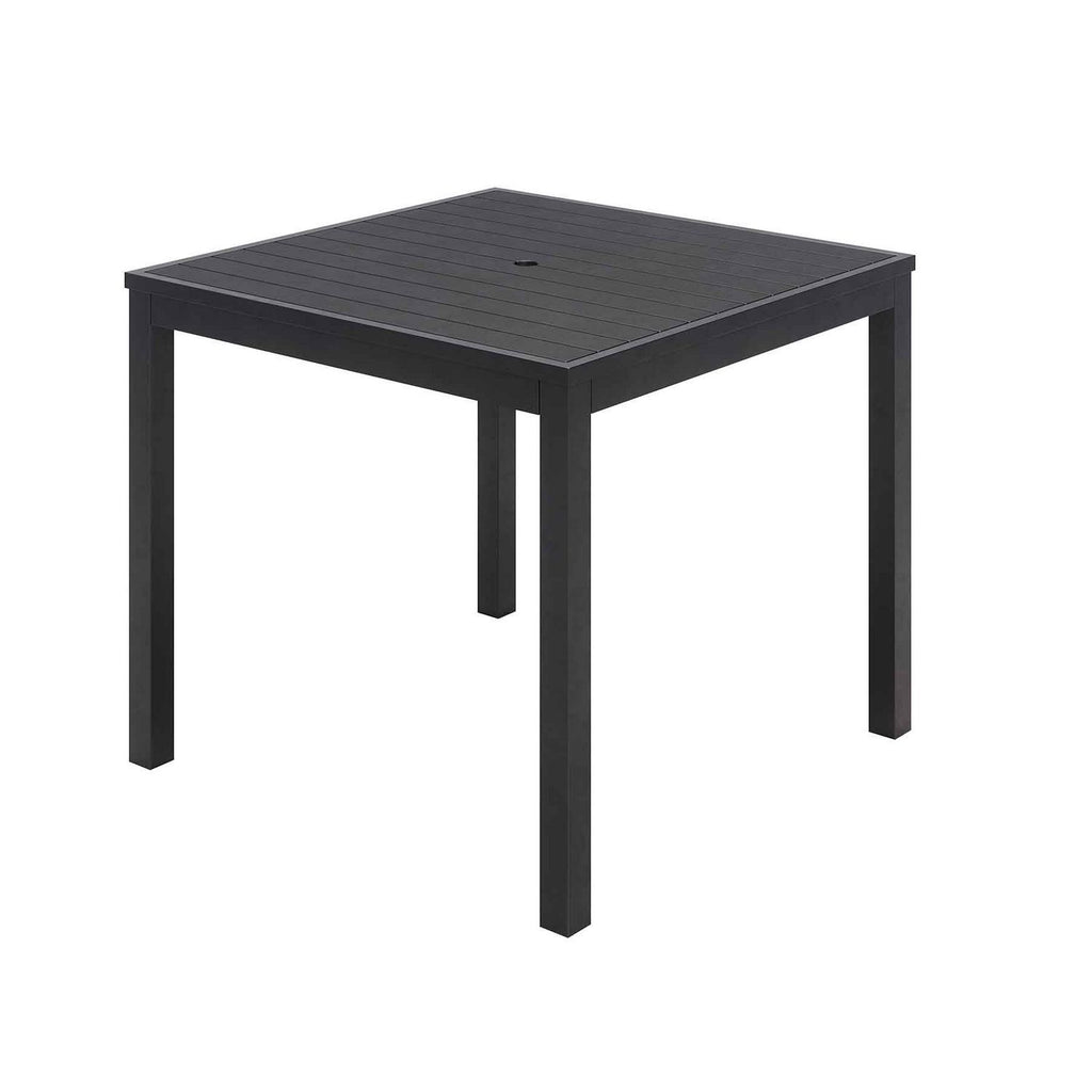 Eveleen Outdoor Patio Table with Six Black Powder-Coated Polymer Chairs, 32 x 55 x 29, Black, Ships in 4-6 Business Days