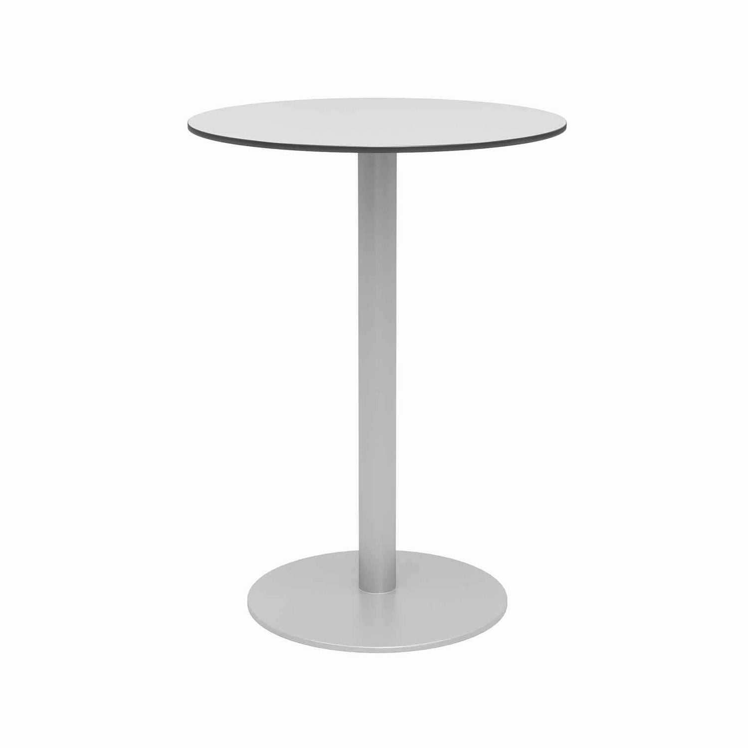 Eveleen Outdoor Bistro Patio Table, 2 Mocha Powder-Coated Polymer Barstools, Round, 30" Dia x 41h, Gray,Ships in 4-6 Bus Days
