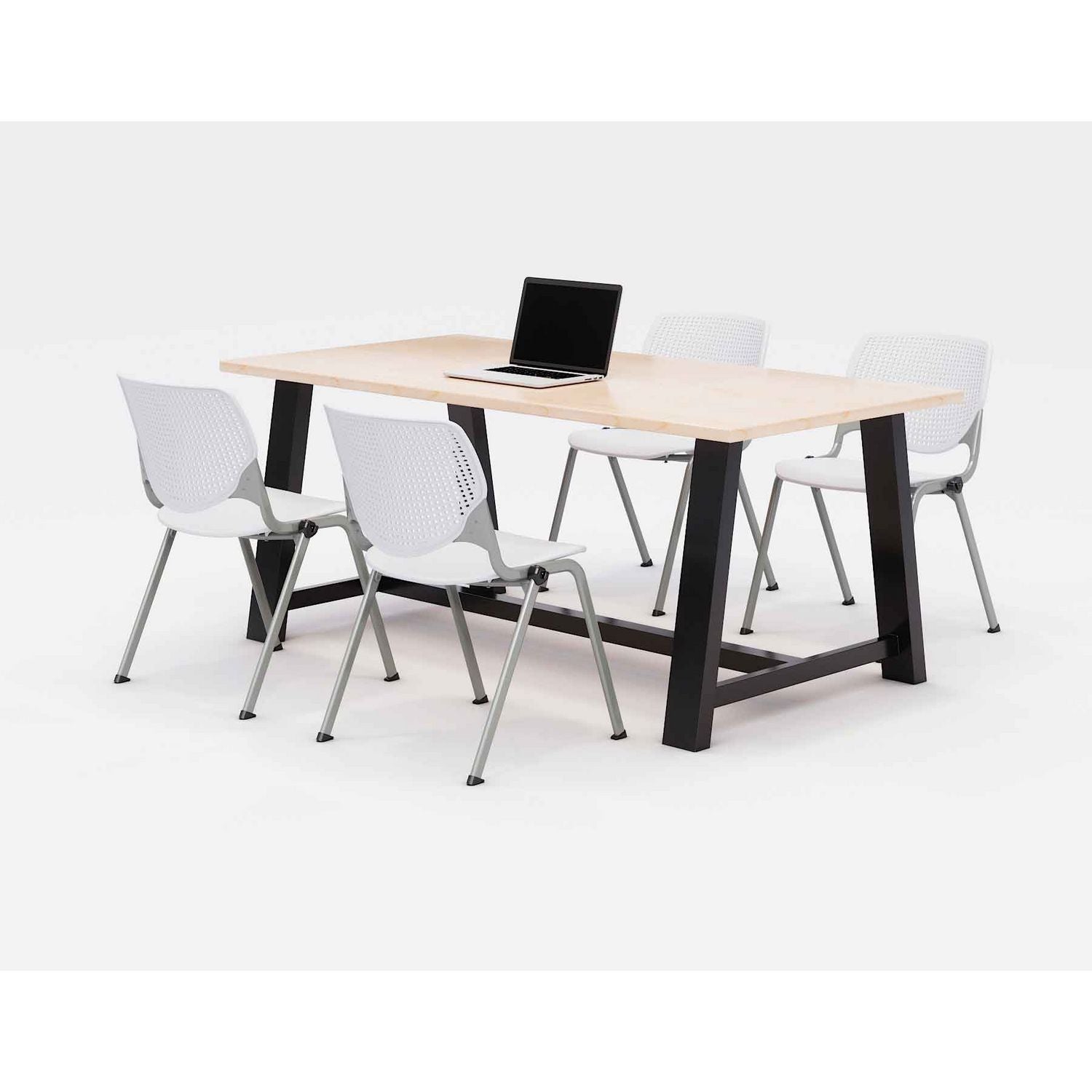 Midtown Dining Table with Four White Kool Series Chairs, 36 x 72 x 30, Kensington Maple, Ships in 4-6 Business Days