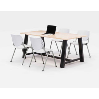 Midtown Dining Table with Four White Kool Series Chairs, 36 x 72 x 30, Kensington Maple, Ships in 4-6 Business Days