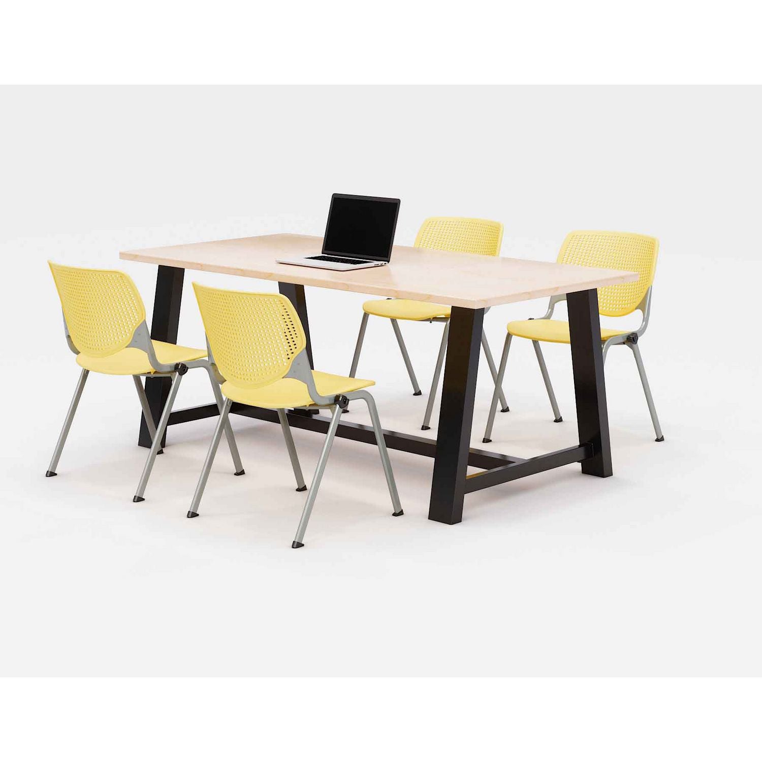Midtown Dining Table with Four Yellow Kool Series Chairs, 36 x 72 x 30, Kensington Maple, Ships in 4-6 Business Days