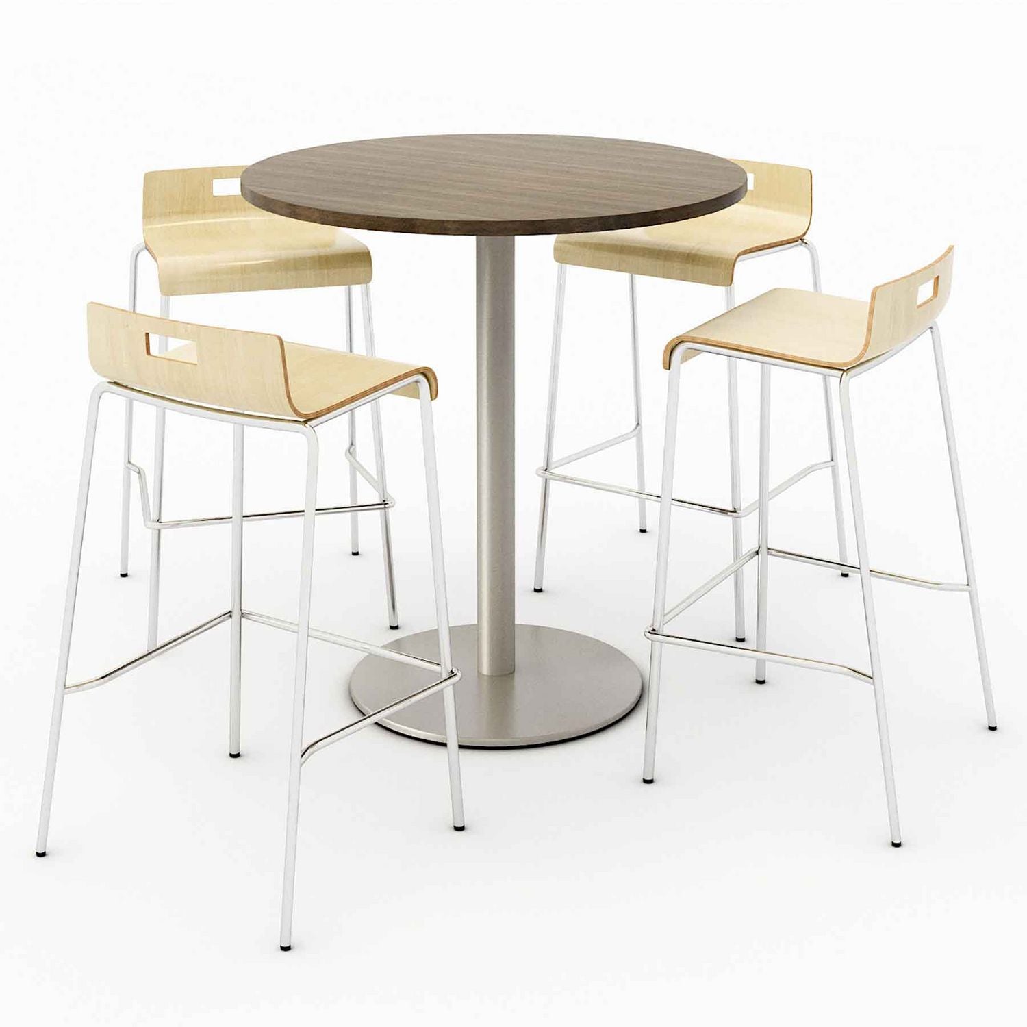 Pedestal Bistro Table with Four Natural Jive Series Barstools, Round, 36" Dia x 41h, Studio Teak, Ships in 4-6 Business Days