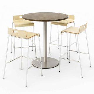 Pedestal Bistro Table with Four Natural Jive Series Barstools, Round, 36" Dia x 41h, Studio Teak, Ships in 4-6 Business Days