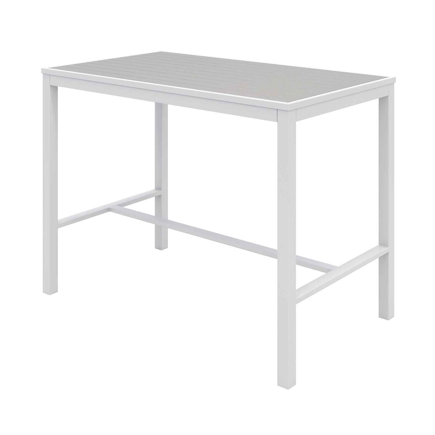 Eveleen Outdoor Bistro Patio Table with Four Gray Powder-Coated Polymer Barstools, 32 x 55, Gray, Ships in 4-6 Business Days