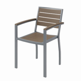 Eveleen Outdoor Patio Table with Two Mocha Powder-Coated Polymer Chairs, 30" Dia x 29h, Gray, Ships in 4-6 Business Days