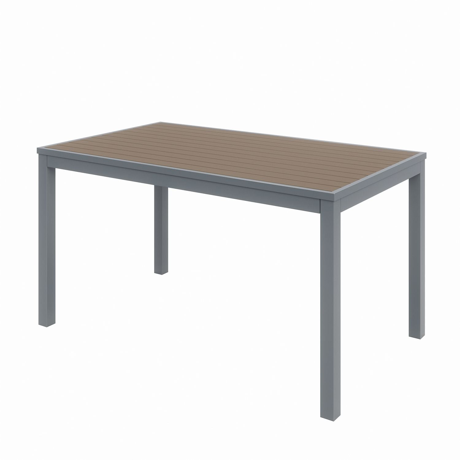 Eveleen Outdoor Patio Table with Six Mocha Powder-Coated Polymer Chairs, 32 x 55 x 29, Mocha, Ships in 4-6 Business Days