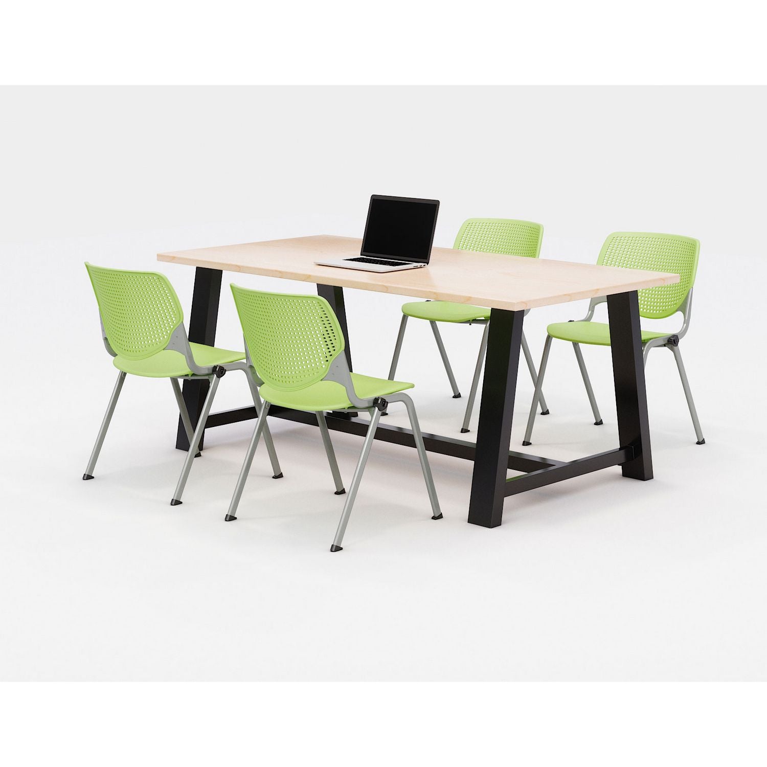 midtown-dining-table-with-four-lime-green-kool-series-chairs-36-x-72-x-30-kensington-maple-ships-in-4-6-business-days_kfi840031900494 - 1