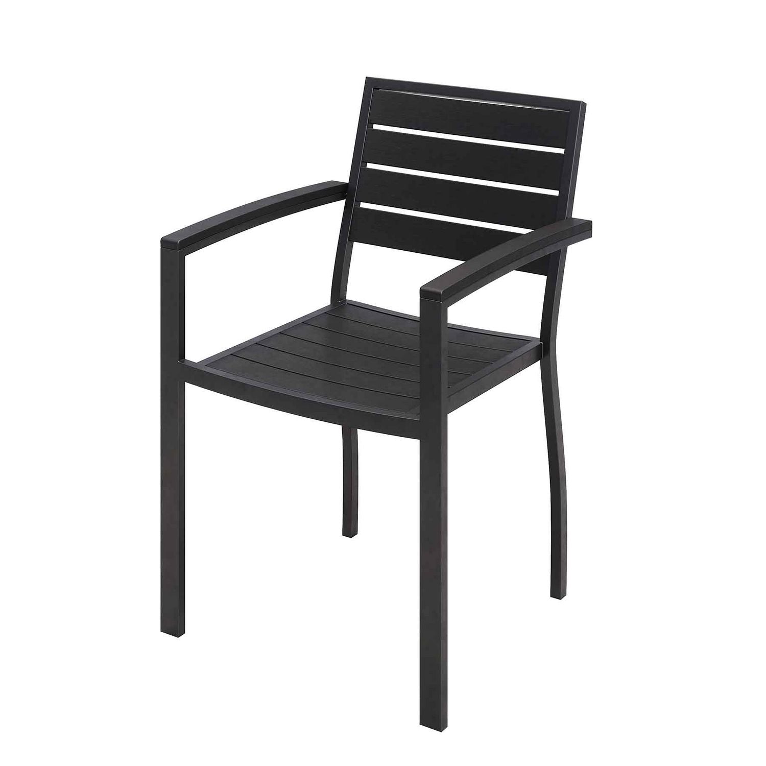 Eveleen Outdoor Patio Table with Six Black Powder-Coated Polymer Chairs, 32 x 55 x 29, Black, Ships in 4-6 Business Days