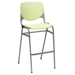Pedestal Bistro Table with Four Lime Green Kool Series Barstools, Round, 36" Dia x 41h, Designer White, Ships in 4-6 Bus Days