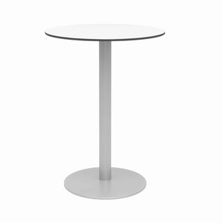 Eveleen Outdoor Bistro Patio Table, 2 Gray Powder-Coated Polymer Barstools, Round, 30" Dia x 41h, White,Ships in 4-6 Bus Days