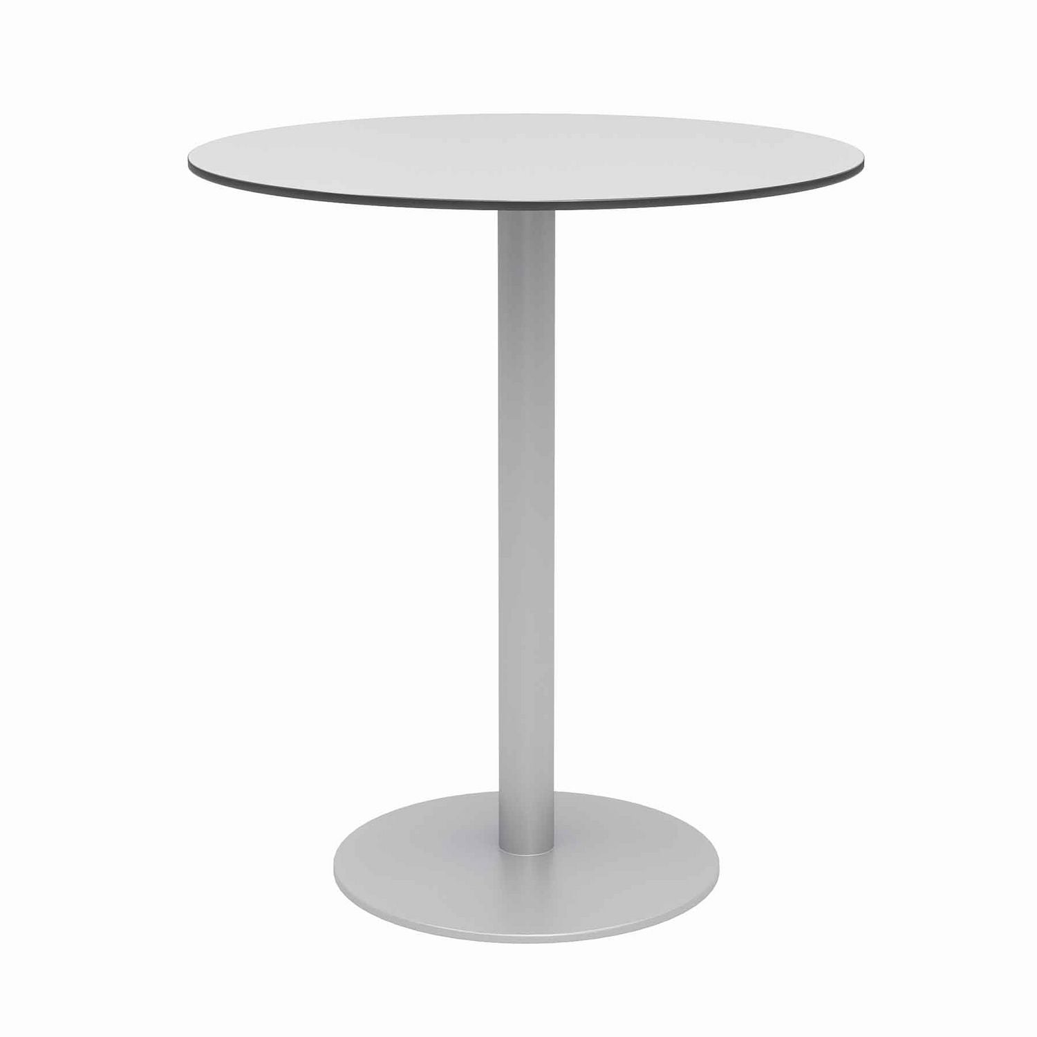 Eveleen Outdoor Bistro Patio Table w/ Four Mocha Powder-Coated Polymer Barstools, Round, 41"h, Gray, Ships in 4-6 Bus Days
