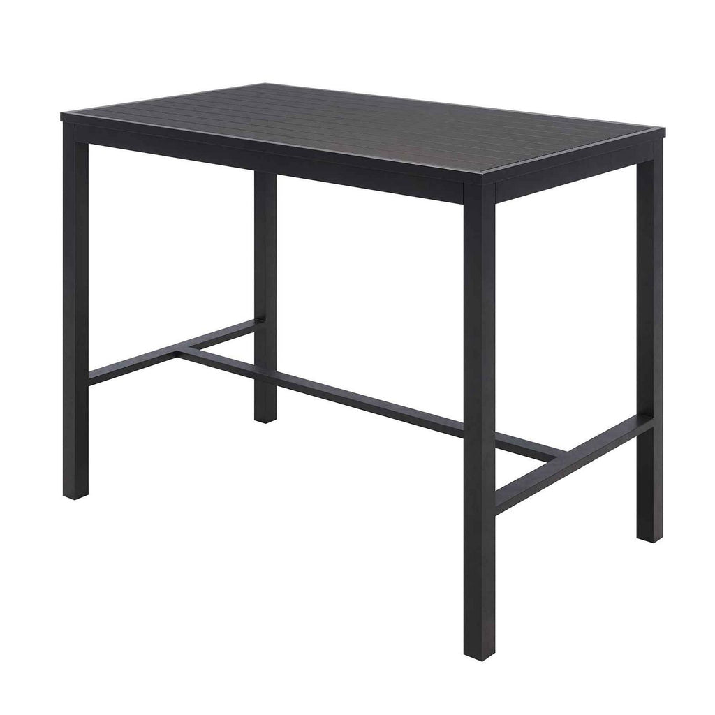 Eveleen Outdoor Bistro Patio Table with Four Black Powder-Coated Polymer Barstools, 32 x 55, Black, Ships in 4-6 Bus Days