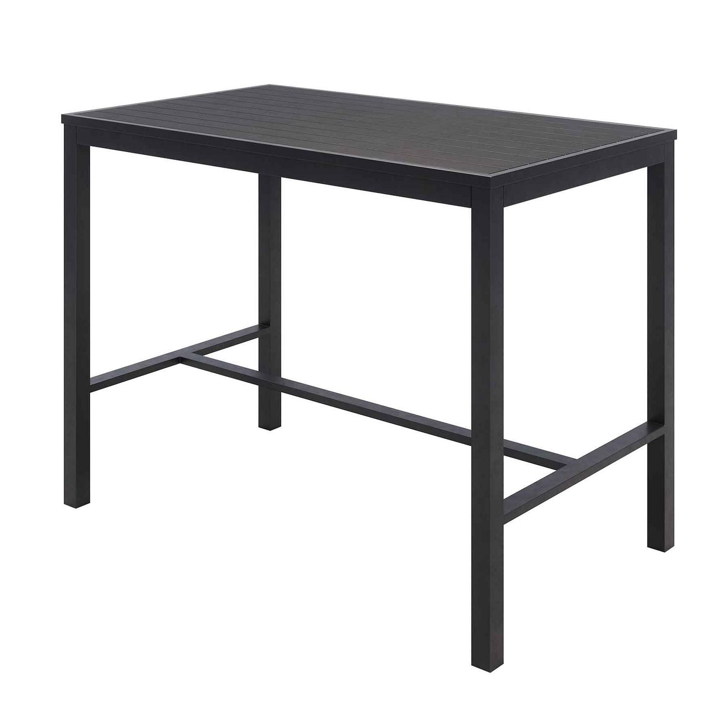 Eveleen Outdoor Bistro Patio Table with Four Black Powder-Coated Polymer Barstools, 32 x 55, Black, Ships in 4-6 Bus Days
