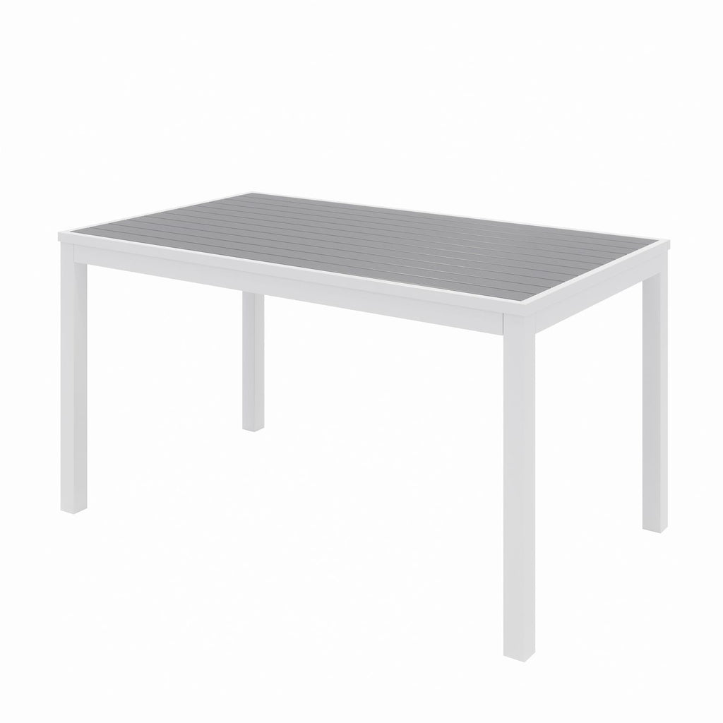 Eveleen Outdoor Patio Table with Six Gray Powder-Coated Polymer Chairs, 32 x 55 x 29, Gray, Ships in 4-6 Business Days